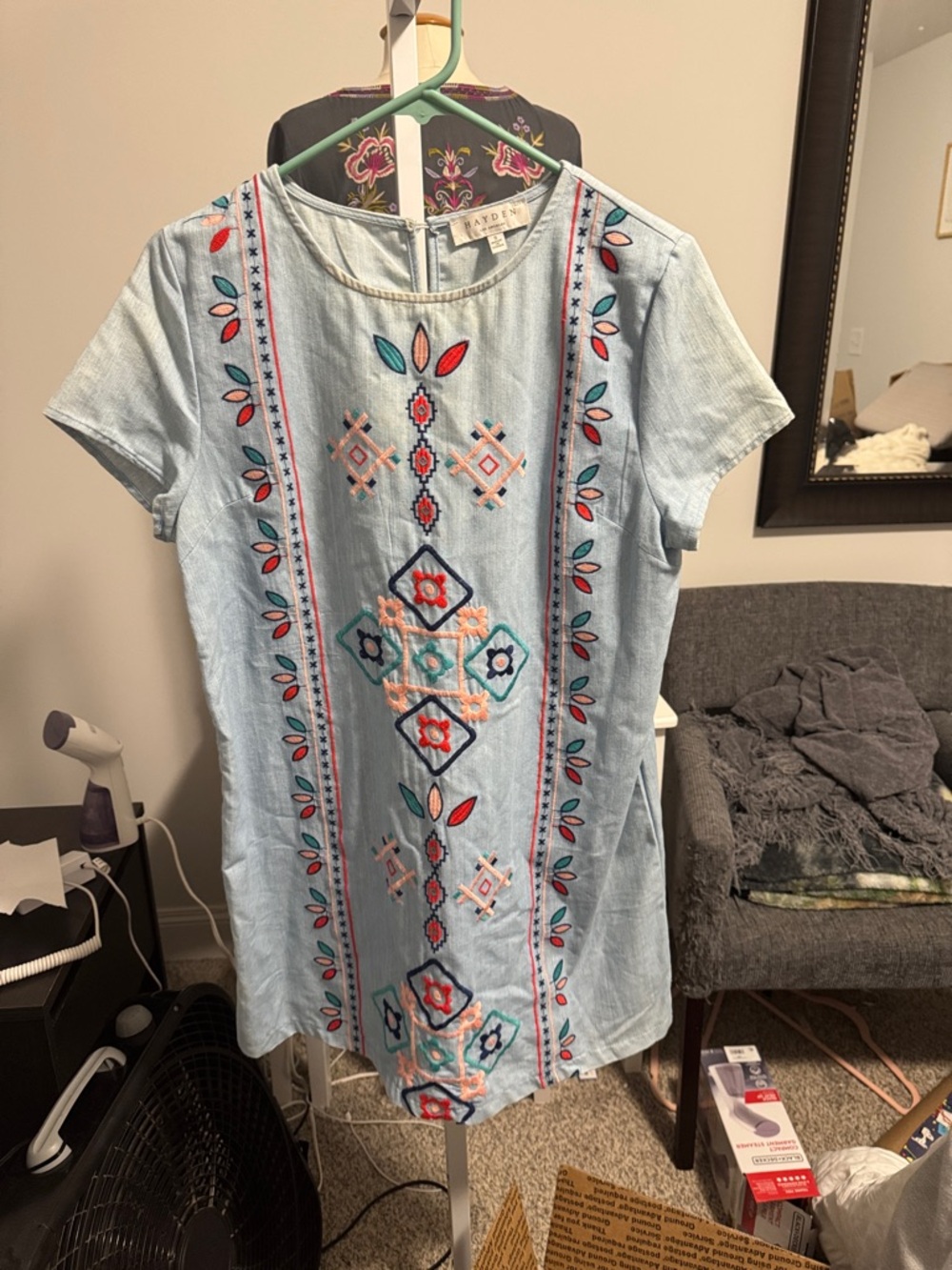 Hayden Light Blue Embroidered Midi Dress